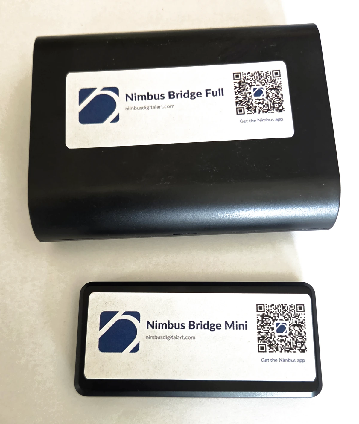 Nimbus Bridge Full and Bridge Mini shown together, branded labels up