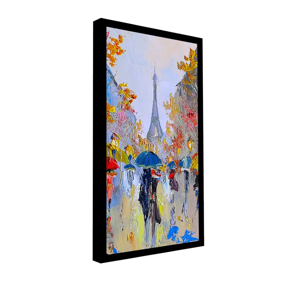 Nimbus Orion smart art frame, shown portrait, displaying an impressionist painting of Paris
